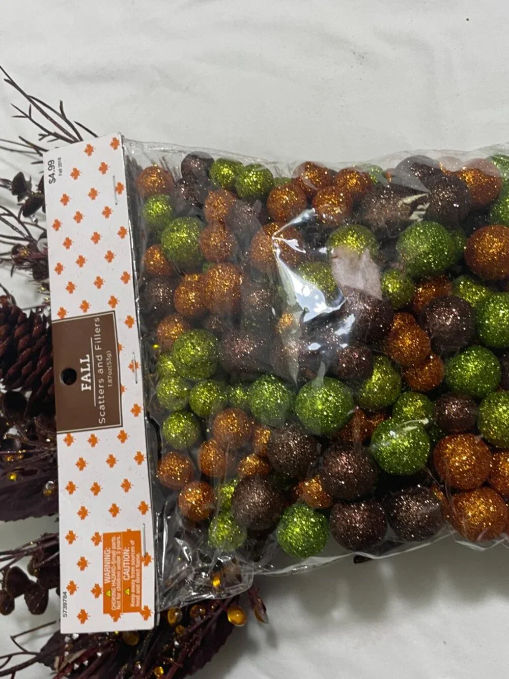 Lot of 3 Fall Pumpkin Pinecone Berry Floral Picks & Glitter Scatter Fillers Deco